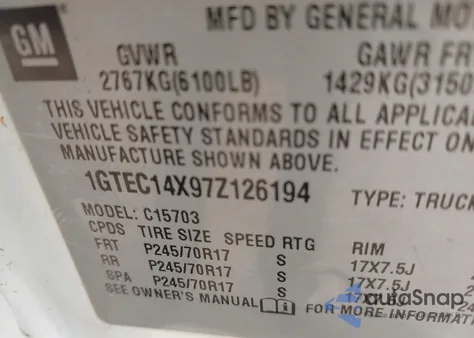 2007 GMC Sierra 1500 Classic Work from USA, damaged, VIN 1GTEC14X97Z126194